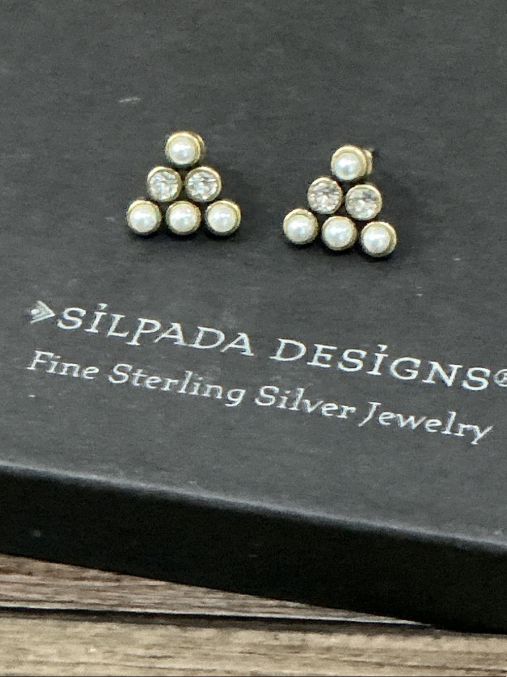 Silpada Brass, Pearl & Crystal Triangle Stud Earrings